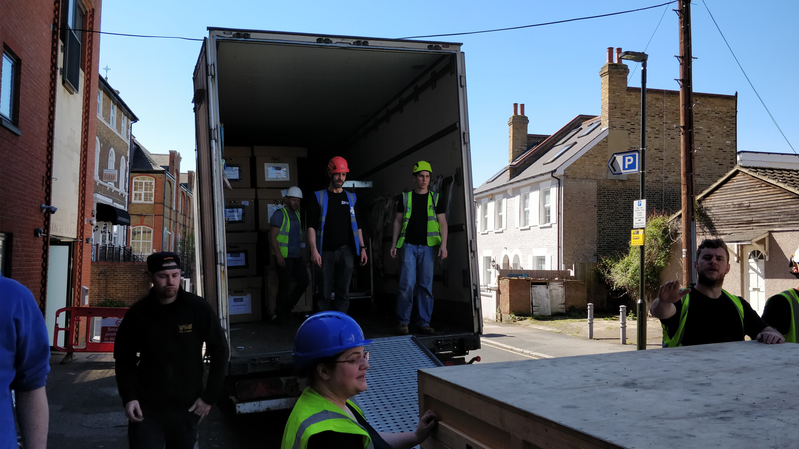 Unloading the trailers