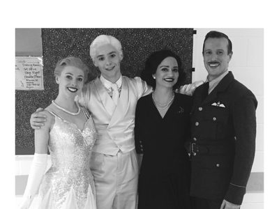 From left to right: Cordelia Braithwaite (Cinderella), Paris Fitzpatrick (The Angel), Anjali Mehra (Sybil, The Stepmother) and Edwin Ray (Harry, The Pilot)