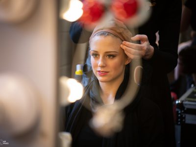 Carrie Willis backstage with Swan Lake