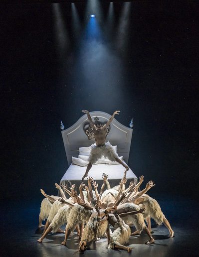 The Swan (Will Bozier) & the ensemble in Matthew Bourne's Swan Lake