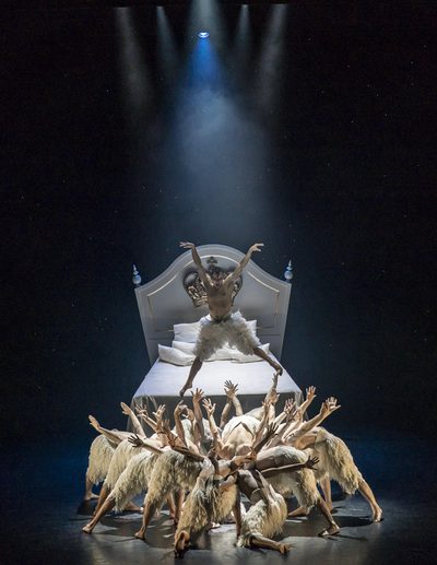 The Swan (Will Bozier) & the ensemble in Matthew Bourne's Swan Lake